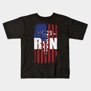 RN Nurse 4th of July Patriotic American USA Flag Gift Kids T-Shirt